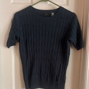 Blue Cable Knit Short Sleeve Sweater